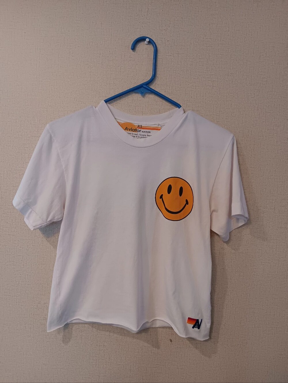 Aviator Nation Women's Smiley Chasing Rainbows Boyfriend Tee Sz  Xs